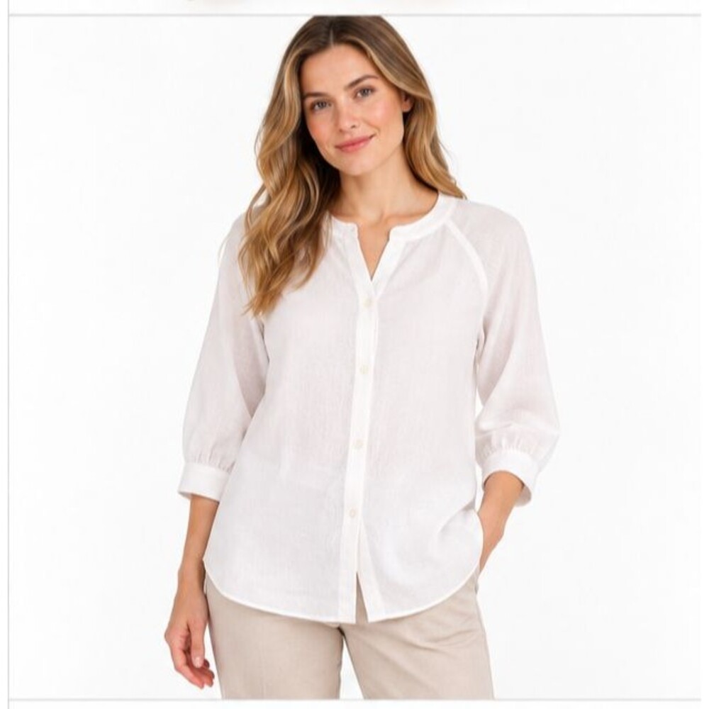 Tommy Hilfiger NWT XL Tunic Blouse White Linen Viscose Raglan Sleeves Relaxed